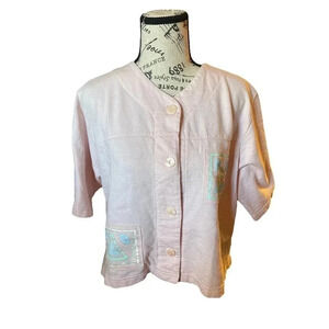 DELICATES SPA SIZE SMALL PINK BUTTON UP CROP SHIRT